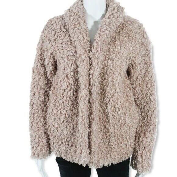Chelsea 28 Womens Open Front Faux Curly Lamb Fur Jacket Blush Pink Teddy Size M - Picture 1 of 8